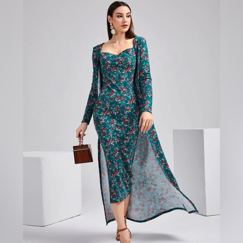 2 pc dress coat floral